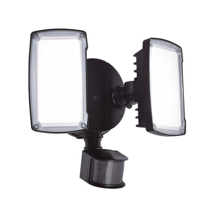 Lutec 7635432330 CHIMERA 21W IP54 LED Twin Head Floodlight with PIR 5000K - Black