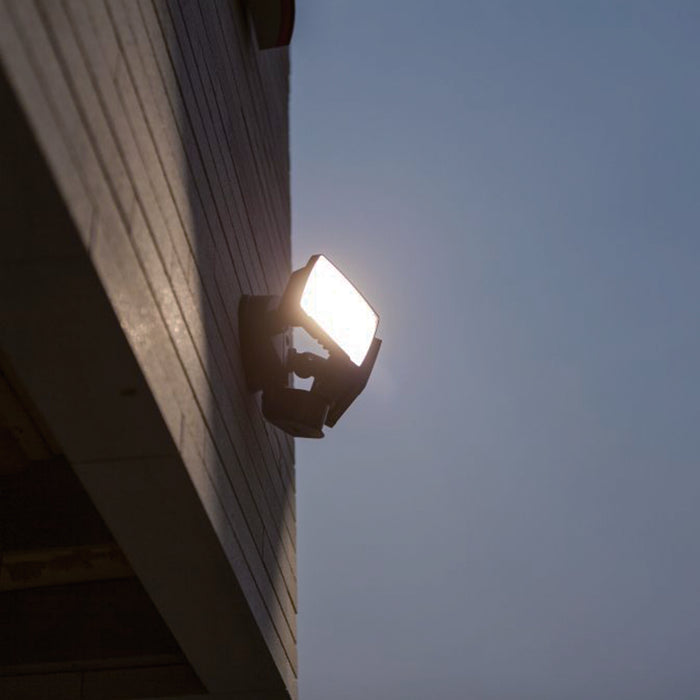 Lutec 7635432330 CHIMERA 21W IP54 LED Twin Head Floodlight with PIR 5000K - Black