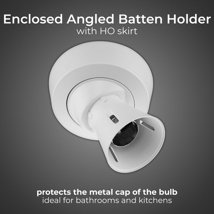 BG 767 Angled Batten Holder Enclosed 2 Terminal Body, 3 Terminal & Earth in Base, PVC Tails + HO Skirt