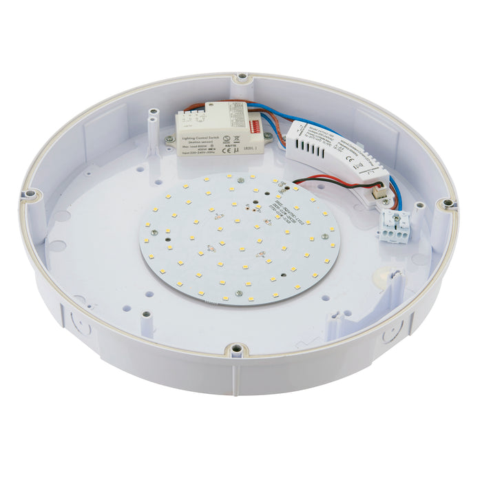 Saxby 77893 Forca Microwave IP65 12W Gloss white & opal pc 12W LED module (SMD 2835) Cool White - westbasedirect.com