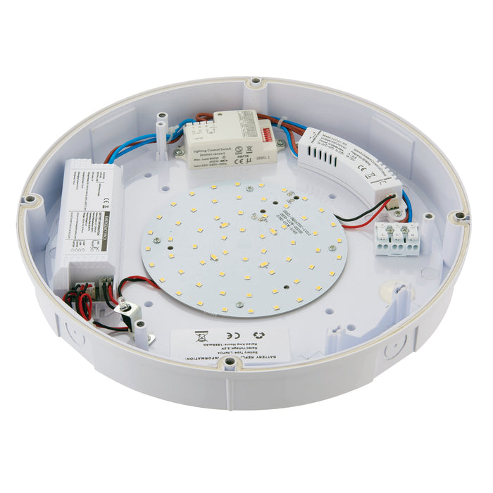 Saxby 77896 Forca Microwave emergency EM IP65 12W Gloss white & opal pc 12W LED module (SMD 2835) Cool White - westbasedirect.com