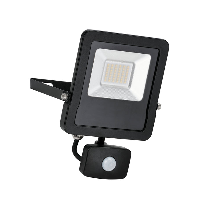 Saxby 78967 Surge PIR IP44 30W Matt black paint & clear glass 30W LED module (SMD 2835) Cool White - westbasedirect.com