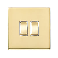 Hamilton 7G21R22PB-W Hartland G2 Screwless 2G 10AX 2 Way Plate Switch - Polished Brass, White Insert