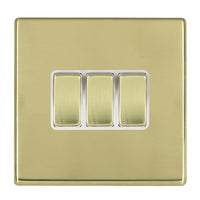 Hamilton 7G21R23PB-W Hartland G2 Screwless 3G 10AX 2 Way Plate Switch - Polished Brass, White Insert