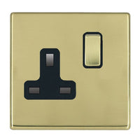 Hamilton 7G21SS1PB-B Hartland G2 Screwless 1G 13A DP Switched Socket - Polished Brass, Black Insert