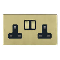 Hamilton 7G21SS2PB-B Hartland G2 Screwless 2G 13A DP Switched Socket - Polished Brass, Black Insert