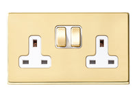Hamilton 7G21SS2PB-W Hartland G2 Screwless 2G 13A DP Switched Socket - Polished Brass, White Insert