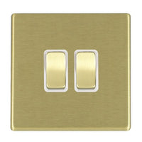 Hamilton 7G22R22SB-W Hartland G2 Screwless 2G 10AX 2 Way Plate Switch - Satin Brass, White Insert