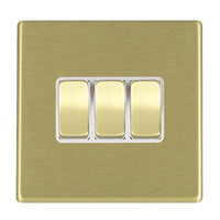 Hamilton 7G22R23SB-W Hartland G2 Screwless 3G 10AX 2 Way Plate Switch - Satin Brass, White Insert