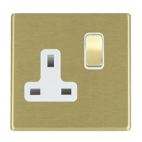 Hamilton 7G22SS1SB-W Hartland G2 Screwless 1G 13A DP Switched Socket - Satin Brass, White Insert