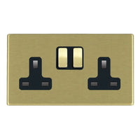 Hamilton 7G22SS2SB-B Hartland G2 Screwless 2G 13A DP Switched Socket - Satin Brass, Black Insert