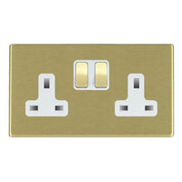 Hamilton 7G22SS2SB-W Hartland G2 Screwless 2G 13A DP Switched Socket - Satin Brass, White Insert