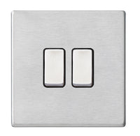 Hamilton 7G24R22SS-B Hartland G2 Screwless 2G 10AX 2 Way Plate Switch - Satin Stainless, Black Insert