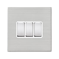 Hamilton 7G24R23SS-W Hartland G2 Screwless 3G 10AX 2 Way Plate Switch - Satin Stainless, White Insert