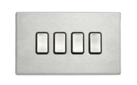 Hamilton 7G24R24SS-B Hartland G2 Screwless 4G 10AX 2 Way Plate Switch - Satin Stainless, Black Insert
