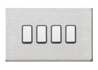 Hamilton 7G24R24SS-QG Hartland G2 Screwless 4G 10AX 2 Way Plate Switch - Satin Stainless, Quartz Grey Insert