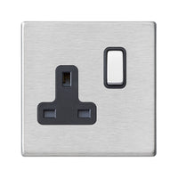 Hamilton 7G24SS1SS-B Hartland G2 Screwless 1G 13A DP Switched Socket - Satin Stainless, Black Insert