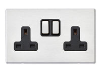 Hamilton 7G24SS2SS-B Hartland G2 Screwless 2G 13A DP Switched Socket - Satin Stainless, Black Insert