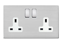 Hamilton 7G24SS2SS-W Hartland G2 Screwless 2G 13A DP Switched Socket - Satin Stainless, White Insert
