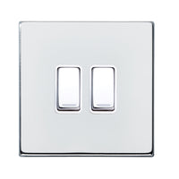 Hamilton 7G27R22BC-W Hartland G2 Screwless 2G 10AX 2 Way Plate Switch - Bright Chrome, White Insert