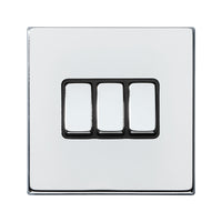Hamilton 7G27R23BC-B Hartland G2 Screwless 3G 10AX 2 Way Plate Switch - Bright Chrome, Black Insert
