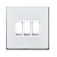 Hamilton 7G27R23BC-W Hartland G2 Screwless 3G 10AX 2 Way Plate Switch - Bright Chrome, White Insert