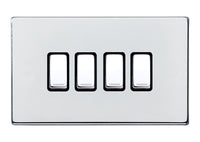 Hamilton 7G27R24BC-B Hartland G2 Screwless 4G 10AX 2 Way Plate Switch - Bright Chrome, Black Insert