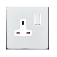Hamilton 7G27SS1BC-W Hartland G2 Screwless 1G 13A DP Switched Socket - Bright Chrome, White Insert