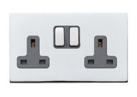 Hamilton 7G27SS2BC-QG Hartland G2 Screwless 2G 13A DP Switched Socket - Bright Chrome, Quartz Grey Insert