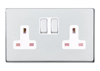 Hamilton 7G27SS2BC-W Hartland G2 Screwless 2G 13A DP Switched Socket - Bright Chrome, White Insert