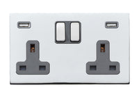 Hamilton 7G27SS2USBULTBC-QG Hartland G2 Screwless 2G 13A DP Switched Socket with 2x USB Type-A (2.4A) - Bright Chrome, Quartz Grey Insert