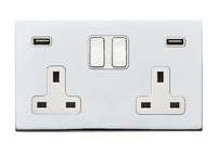 Hamilton 7G27SS2USBULTBC-W Hartland G2 Screwless 2G 13A DP Switched Socket with 2x USB Type-A (2.4A) - Bright Chrome, White Insert