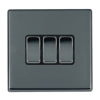 Hamilton 7G28R23BK-B Hartland G2 Screwless 3G 10AX 2 Way Plate Switch - Black Nickel, Black Insert