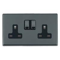 Hamilton 7G28SS2BK-B Hartland G2 Screwless 2G 13A DP Switched Socket - Black Nickel, Black Insert