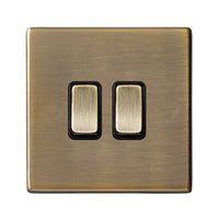 Hamilton 7G29R22AB-B Hartland G2 Screwless 2G 10AX 2 Way Plate Switch - Antique Brass, Black Insert