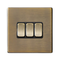 Hamilton 7G29R23AB-B Hartland G2 Screwless 3G 10AX 2 Way Plate Switch - Antique Brass, Black Insert