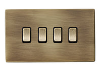 Hamilton 7G29R24AB-B Hartland G2 Screwless 4G 10AX 2 Way Plate Switch - Antique Brass, Black Insert