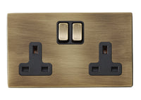 Hamilton 7G29SS2AB-B Hartland G2 Screwless 2G 13A DP Switched Socket - Antique Brass, Black Insert
