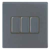 Hamilton 7G2AR23GA-QG Hartland G2 Screwless 3G 10AX 2 Way Plate Switch - Anthra Gray, Quartz Grey Insert