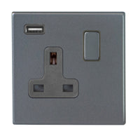 Hamilton 7G2ASS1USBGA-QG Hartland G2 Screwless 1G 13A SP Switched Socket with 1x USB Type-A (2.1A) - Anthra Gray, Quartz Grey Insert