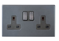 Hamilton 7G2ASS2GA-QG Hartland G2 Screwless 2G 13A DP Switched Socket - Anthra Gray, Quartz Grey Insert