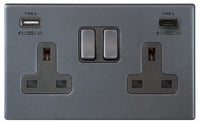 Hamilton 7G2ASS2USBCGA-QG Hartland G2 Screwless 2G 13A DP Switched Socket with 1x USB Type-A & 1x USB Type-C (2.4A) - Anthra Gray, Quartz Grey Insert