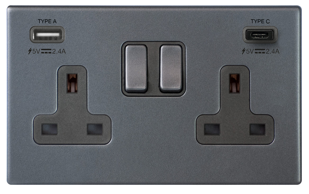 Hamilton Hartland G2 Screwless 2G 13A DP Switched Socket with 1x USB ...