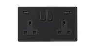 Hamilton 7G2MBSS2USBULTBL-B Hartland G2 Screwless 2G 13A DP Switched Socket with 2x USB Type-A (2.4A) - Matt Black, Black Insert