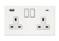 Hamilton 7G2MWSS2USBCWH-W Hartland G2 Screwless 2G 13A DP Switched Socket with 1x USB Type-A & 1x USB Type-C (2.4A) - Matt White, White Insert