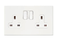 Hamilton 7G2MWSS2WH-W Hartland G2 Screwless 2G 13A DP Switched Socket - Matt White, White Insert