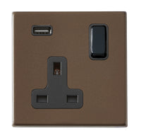 Hamilton 7G2RBSS1USBBL-B Hartland G2 Screwless 1G 13A SP Switched Socket with 1x USB Type-A (2.1A) - Richmond Bronze, Black Insert