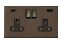 Hamilton 7G2RBSS2USBCBL-B Hartland G2 Screwless 2G 13A DP Switched Socket with 1x USB Type-A & 1x USB Type-C (2.4A) - Richmond Bronze, Black Insert