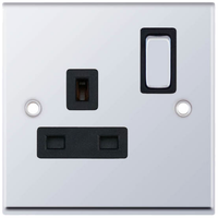 Selectric 7MPRO-521 7M-PRO 1 Gang 13A Switched DP Socket Outlet - Polished Chrome, Black Insert