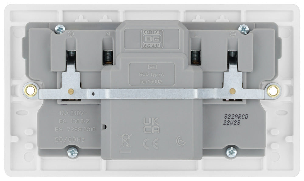 BG 822ARCD White Round Edge Type A RCD Protection Double Switch 13A - westbasedirect.com
